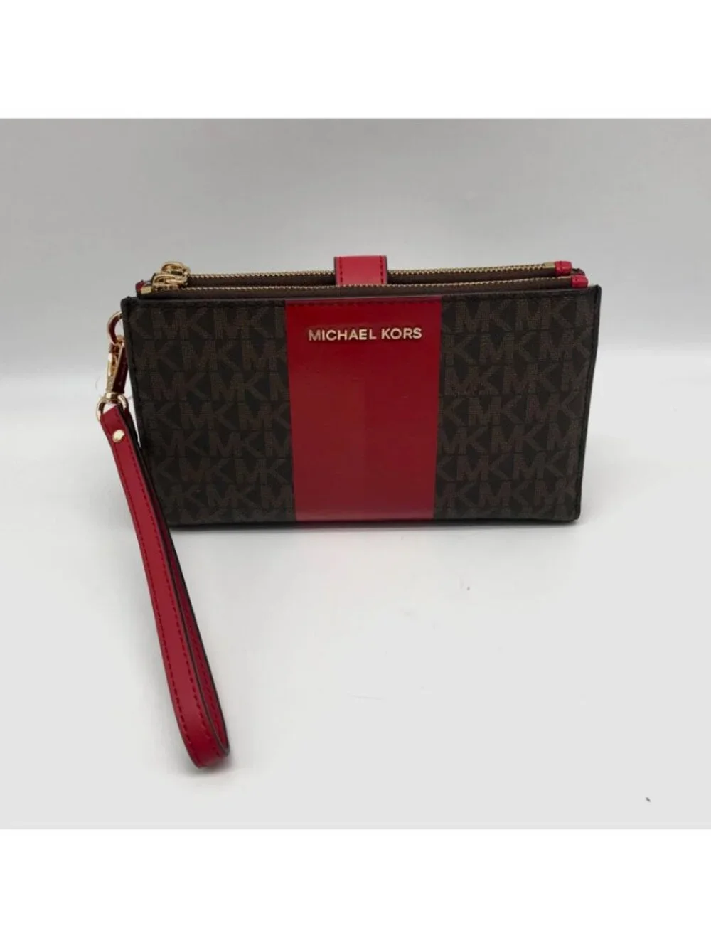 Michael Kors Logo Jet Set Crimson Double Zip Wristlet